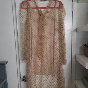 Nude tank dress with polka dot sheer overlay